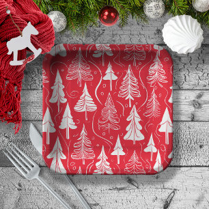 Plato De Papel Patrón de Navidades rojos #6 ID1009