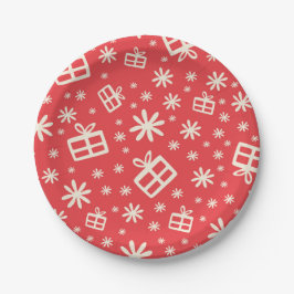 Plato De Papel Patrón de Navidades rojos moderados