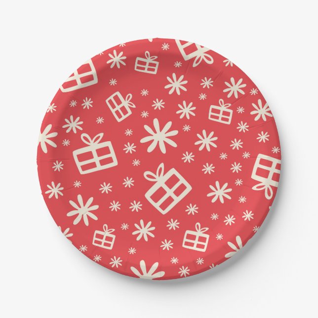 Plato De Papel Patrón de Navidades rojos moderados (Anverso)