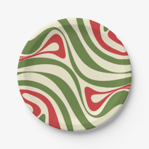 Plato De Papel Patrón de Navidades Swirl Trippy Retro Resumen