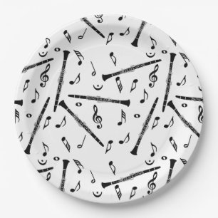 Plato De Papel Patrón de notas de música clarinete