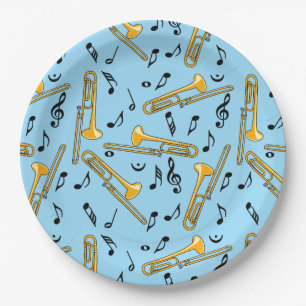 Plato De Papel Patrón de notas de música trombone