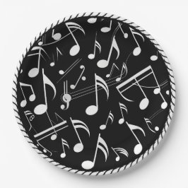 Plato De Papel Patrón de notas en blanco y negro
