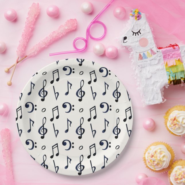 Plato De Papel Patrón de notas musicales (Fiesta)