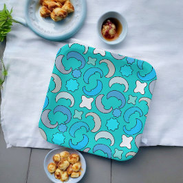 Plato De Papel Patrón de Nubes de Luna Azul