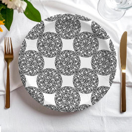 Plato De Papel Patrón de nudos y cuerdas negros y blancos