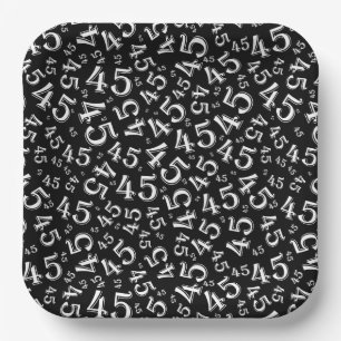 Plato De Papel Patrón de número aleatorio 45 negro/blanco