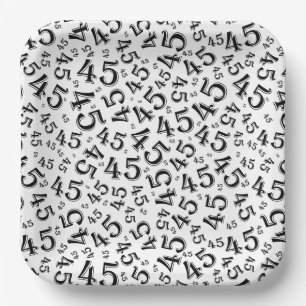 Plato De Papel Patrón de número aleatorio 45 negro/blanco