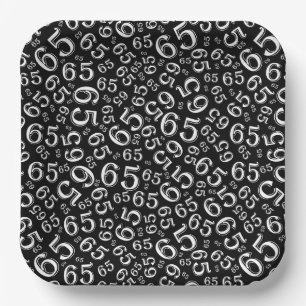 Plato De Papel Patrón de número aleatorio 65 en blanco y negro