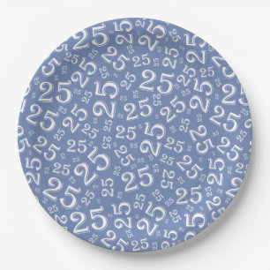 Plato De Papel Patrón de número aleatorio azul/blanco de cumpleañ