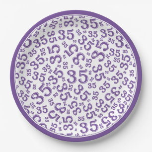 Plato De Papel Patrón de número aleatorio de 35 años morado/blanc