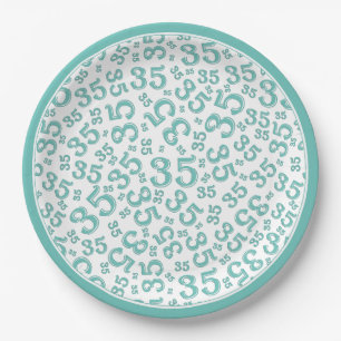 Plato De Papel Patrón de número aleatorio de 35 años Verde azulad