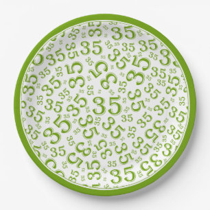 Plato De Papel Patrón de número aleatorio de 35 años verde/blanco
