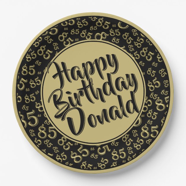 Plato De Papel Patrón de número aleatorio negro/oro 85 (Anverso)