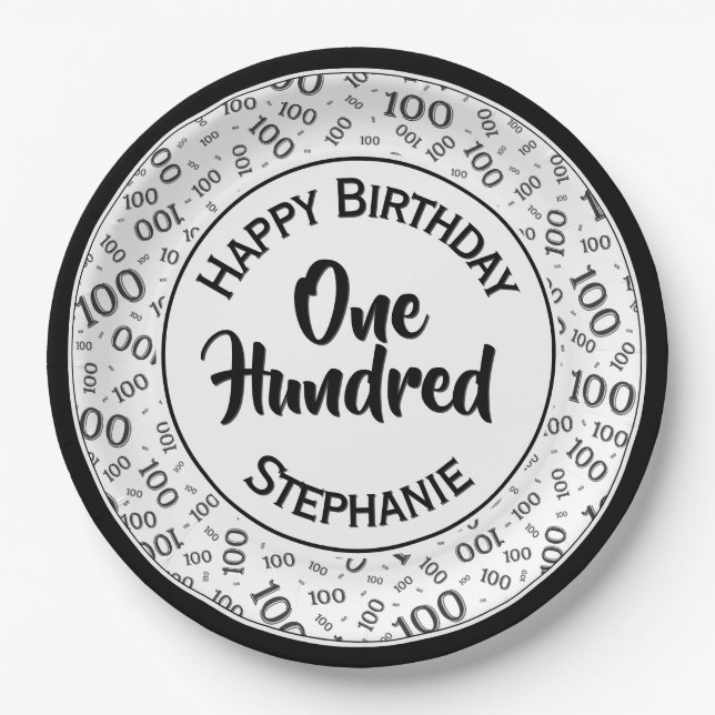 Plato De Papel Patrón de número disperso de edad de 100 años Negr (Anverso)