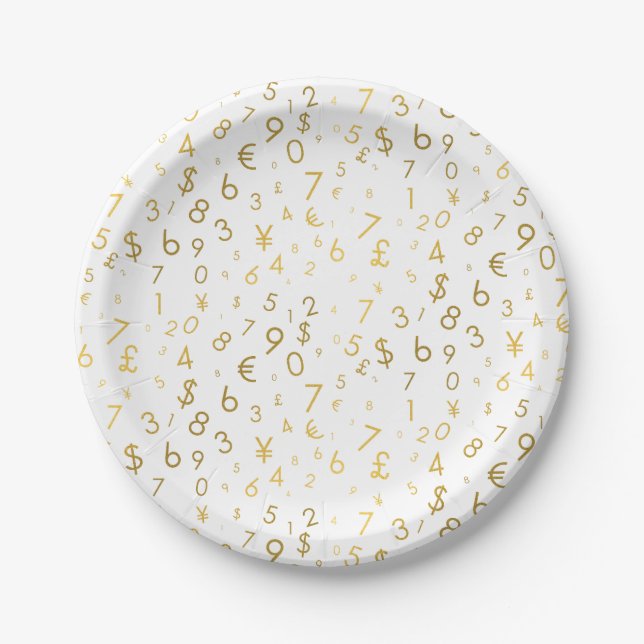 Plato De Papel Patrón de números de lujo y símbolos de moneda (Anverso)