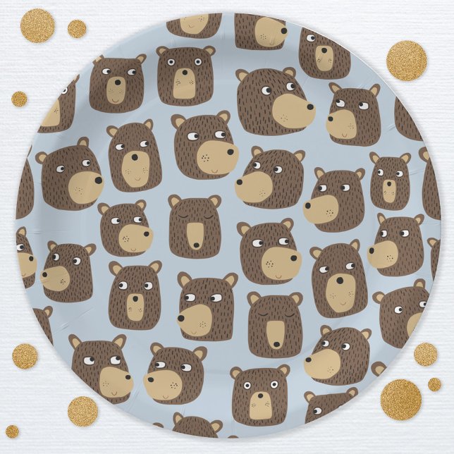 Plato De Papel Patrón de ojal pequeño de peluche (Fun teddy bear cub pattern party paper plates)