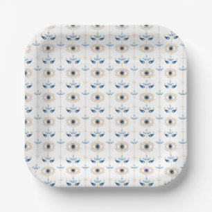 Plato De Papel Patrón de ojo malvado retro bohemio blanco
