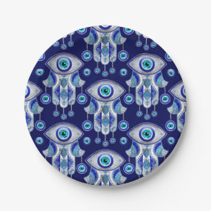 Plato De Papel Patrón de ojos de mano-malvado