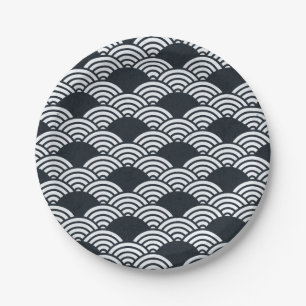 Plato De Papel Patrón de olas Seigaiha azul marino y blanco