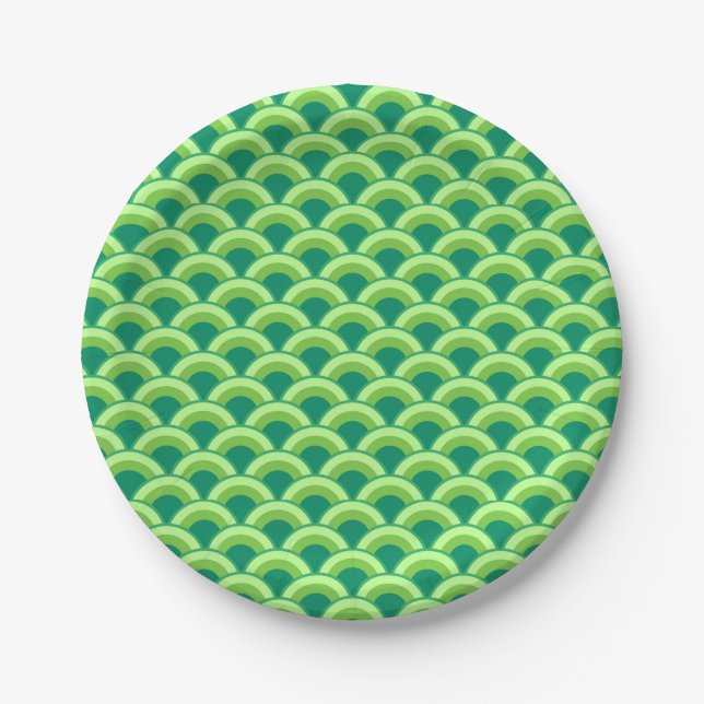 Plato De Papel Patrón de onda Art Deco - verde jade (Anverso)