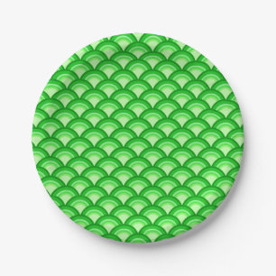 Plato De Papel Patrón de onda Art Deco - verde jade
