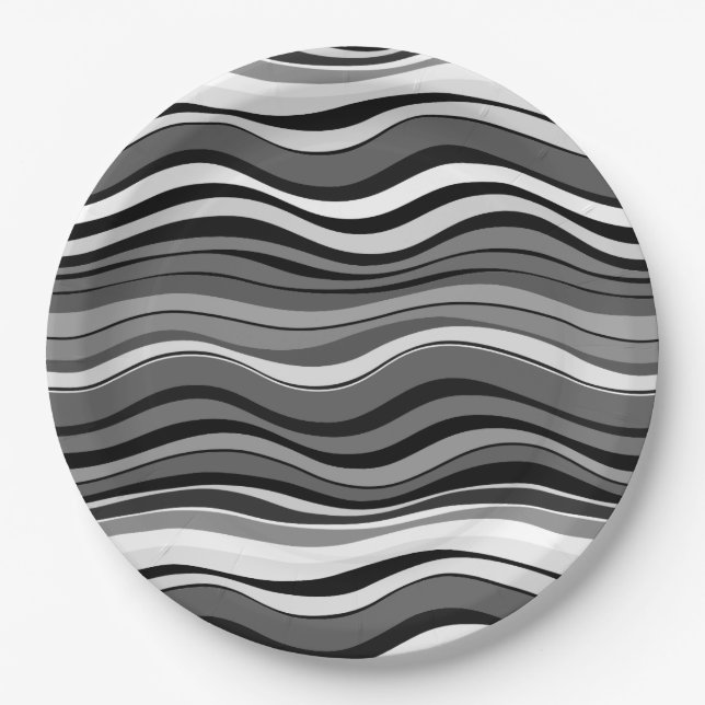 Plato De Papel Patrón de ondas monocromáticas (Anverso)