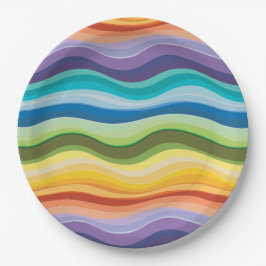 Plato De Papel Patrón de ondas multicolores 2
