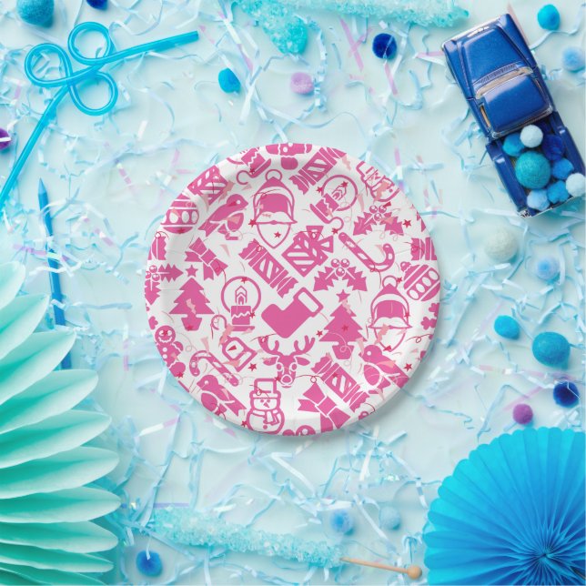 Plato De Papel Patrón de ornamentos de Navidad.rosa.07 (Fiesta)