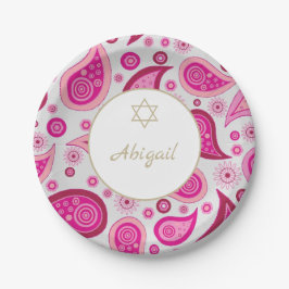 Plato De Papel Patrón de oro rosa de Bat Mitzvah Moderno