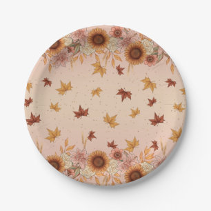 Plato De Papel Patrón de otoño del Boho suave