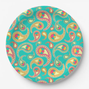 Plato De Papel Patrón de paisley de época de color suave