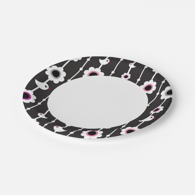 Plato De Papel patrón de pájaros y flores (Angular)