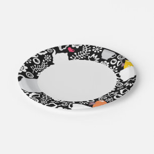 Plato De Papel Patrón de pájaros y tazas