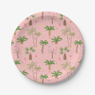 Plato De Papel Patrón de palmeras de Navidades tropicales