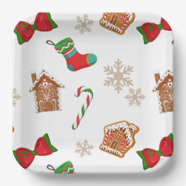 Plato De Papel Patrón de pan de jengibre de Navidad