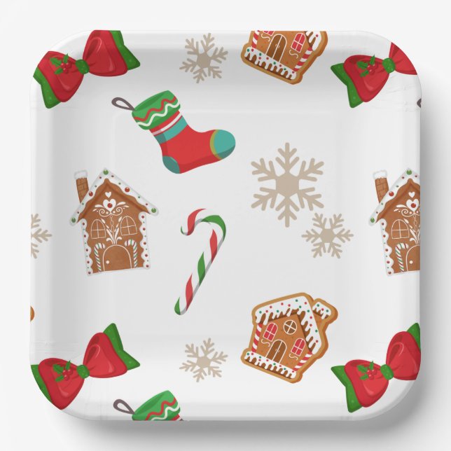 Plato De Papel Patrón de pan de jengibre de Navidad (Anverso)