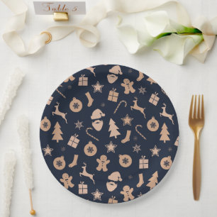Plato De Papel Patrón de pan de jengibre, Santa y árbol de Navida