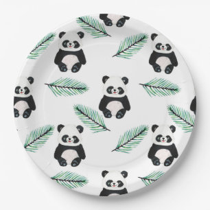 Plato De Papel Patrón de panda lindo y hoja de palma