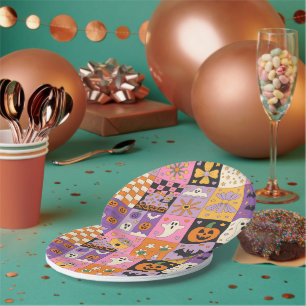 Plato De Papel Patrón de parches de Halloween - Cuadrados festivo