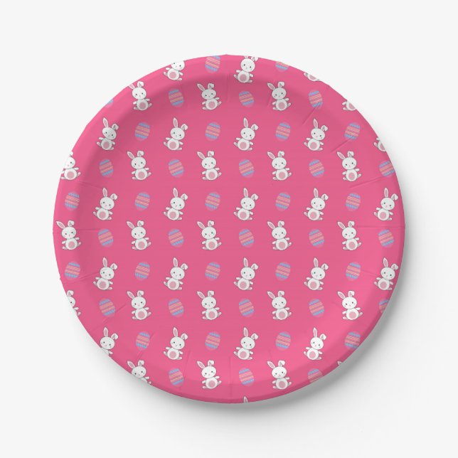 Plato De Papel Patrón de Pascua de bebé de conejo rosa (Anverso)