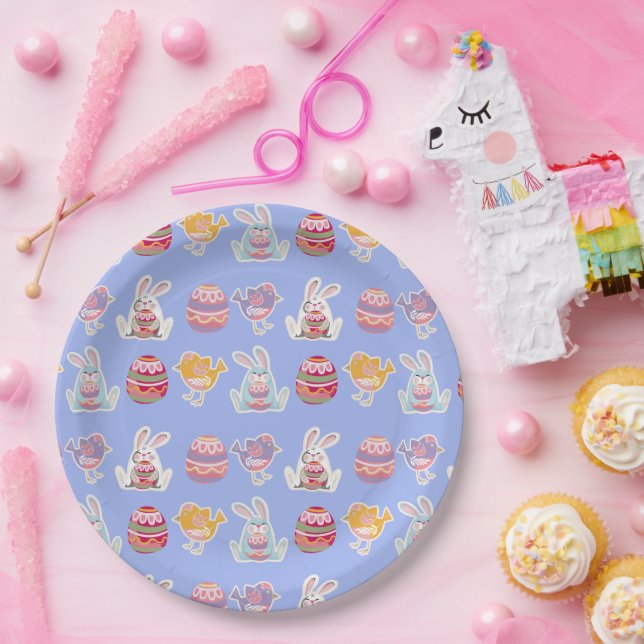 Plato De Papel Patrón de Pascua Placas de papel púrpura azul (Fiesta)