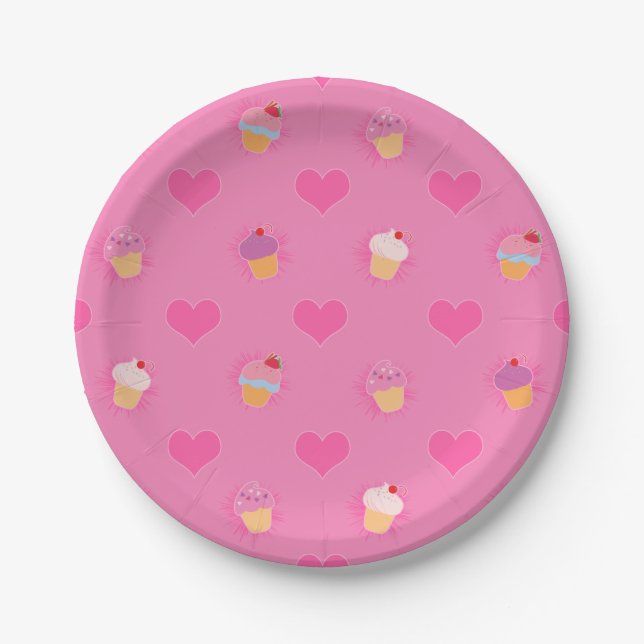 Plato De Papel Patrón de pastel rosa (Anverso)