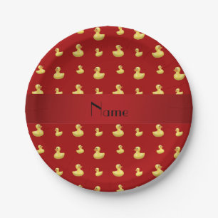 Plato De Papel Patrón de pato de caucho rojo con nombre personali