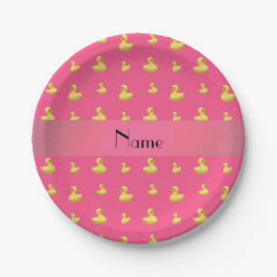 Plato De Papel Patrón de pato de goma rosa de nombre personalizad