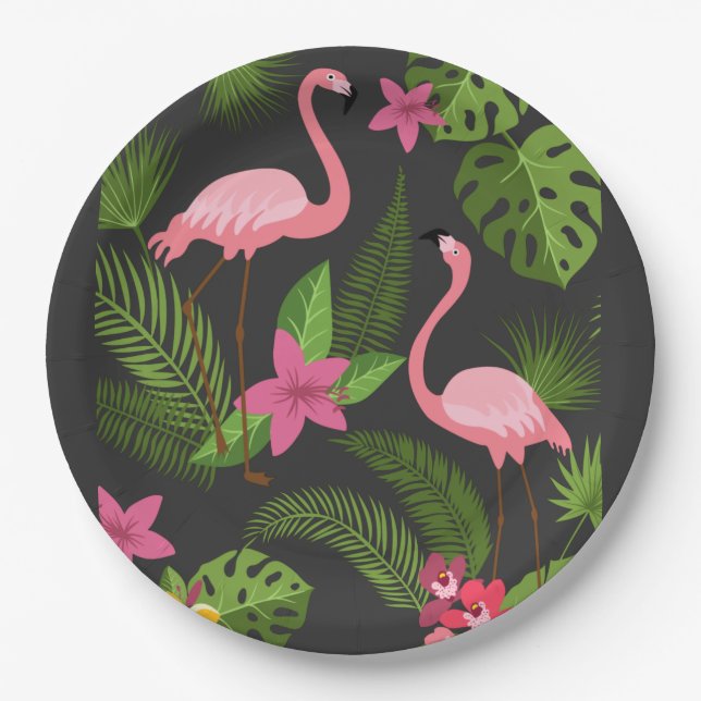 Plato De Papel Patrón de Peacock Rosa con flor (Anverso)