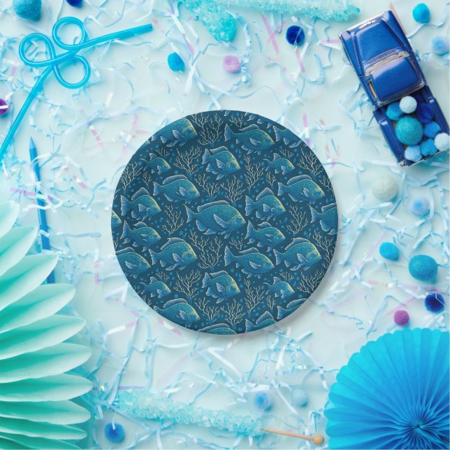 Plato De Papel Patrón de peces azules (Fiesta)