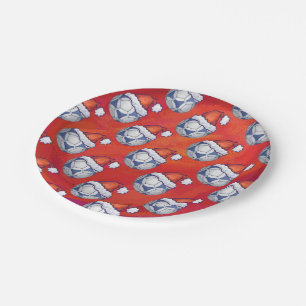 Plato De Papel Patrón de pelota de fútbol azul y blanco en rojo