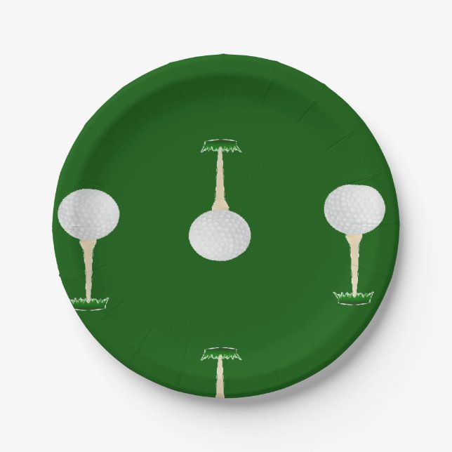Plato De Papel Patrón de pelotas de golf en verde (Anverso)