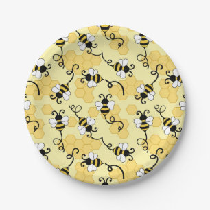 Plato De Papel Patrón de pequeñas abejas.
